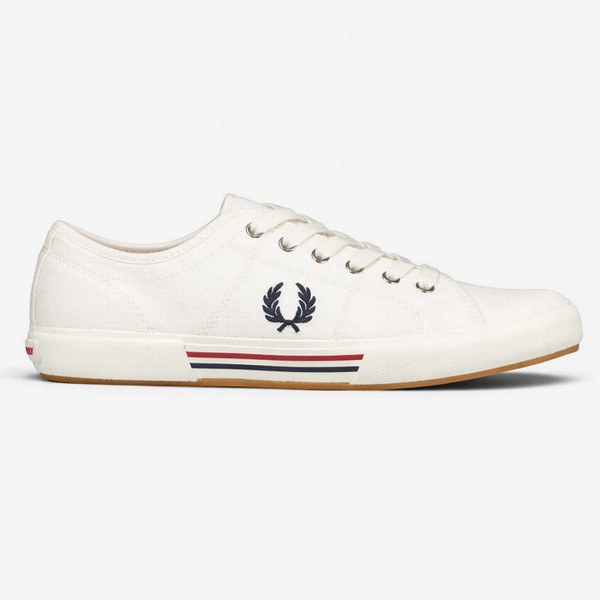 Fred Perry B708 Men's Vintage Canvas Tennis Trainers in Snow White - Side View