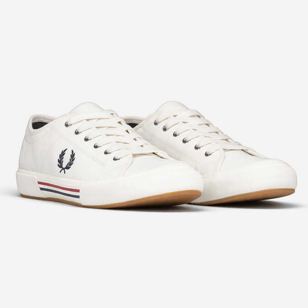 Fred Perry B708 Men's Vintage Canvas Tennis Trainers in Snow White - Front View