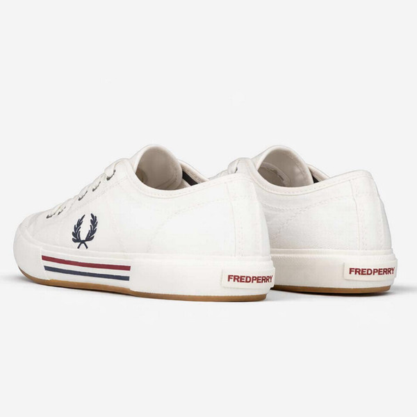 Fred Perry B708 Men's Vintage Canvas Tennis Trainers in Snow White - Back View