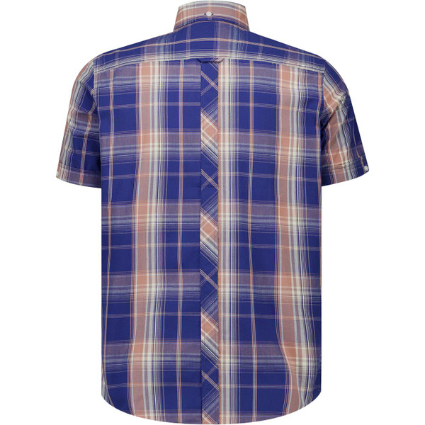 Trojan Clothing Mens Large Check Button Down Short Sleeve Shirt in Navy