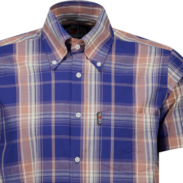 Trojan Clothing Mens Large Check Button Down Short Sleeve Shirt in Navy