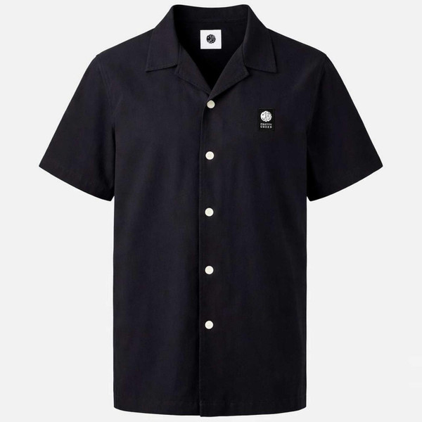 Pretty Green Islington Men's Retro 70s Cuban Collar Shirt in Black - Front View