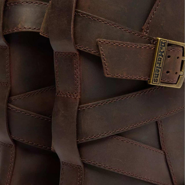 Dr Martens Anistone Crazy Horse Leather Two Strap Biker Boots in Dark Brown - Heel Detail