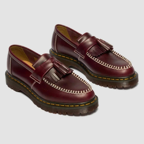 Dr Martens Adrian Tassel Loafer Shoes in Cherry Red - Men's Footwear - Front View
