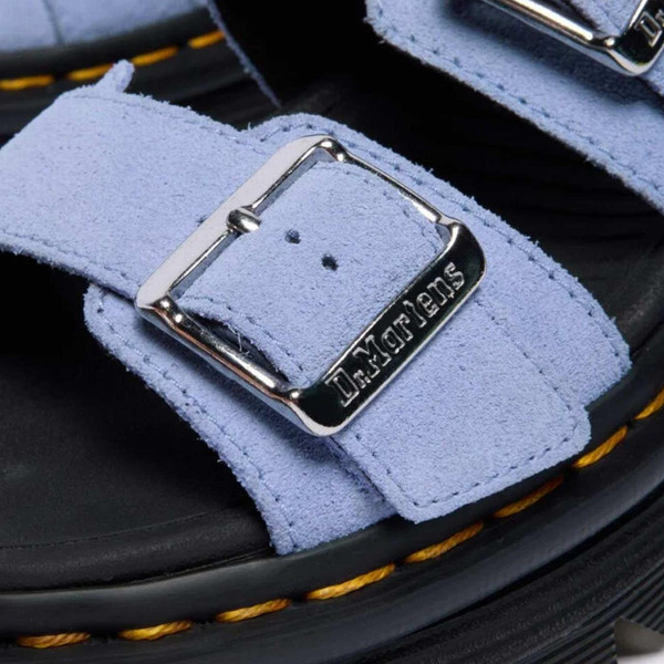Dr Martens Zebzag Women's Suede Sandals in Cornflower Blue Suede - Buckle Detail