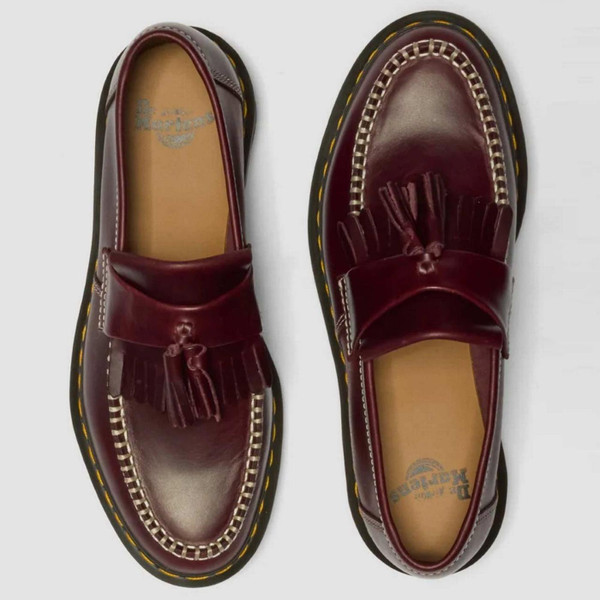 Dr Martens Adrian Tassel Women's Retro Leather Loafers in Cherry Red - Above View