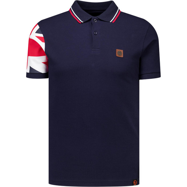 Trojan Clothing Mens England Union Jack Flag Sleeve Pique Polo T-shirt in Navy