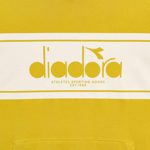 Diadora Men's Retro Logo Hooded Sweatshirt in Yellow Ball - Logo Detail