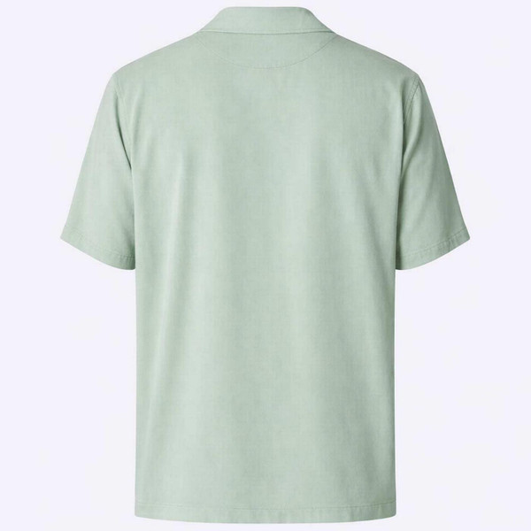 Pretty Green Islington Retro 50s Rayon Cuban Collar Shirt in Green - Back View