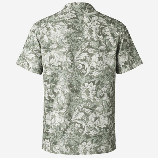 Pretty Green Bostall Men's Retro Floral Print Cuban Collar Shirt in Green - Back View