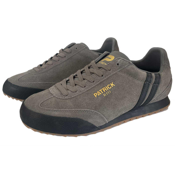 Patrick Rio Suede Retro Runner Trainers in Grey/Black