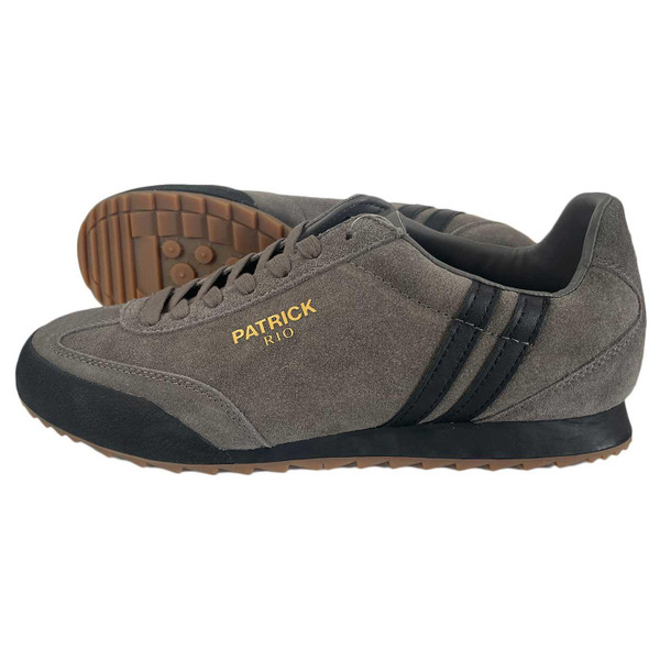 Patrick Rio Suede Retro 80s Runner Trainers in Grey/Black
