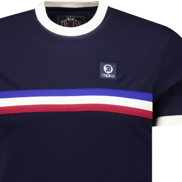 Trojan Records Clothing Mens Stripe Front Retro Ringer T-Shirt in Navy