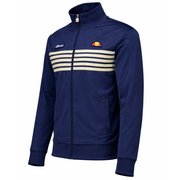 Ellesse Vicenza Men's Retro 80s Chest Stripe Funnel Neck Track Top in Navy and Yellow - Side View