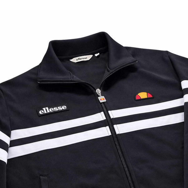 Ellesse Rimini Retro 80s Casuals Men's Track Jacket in Black and White - Stripe Detail
