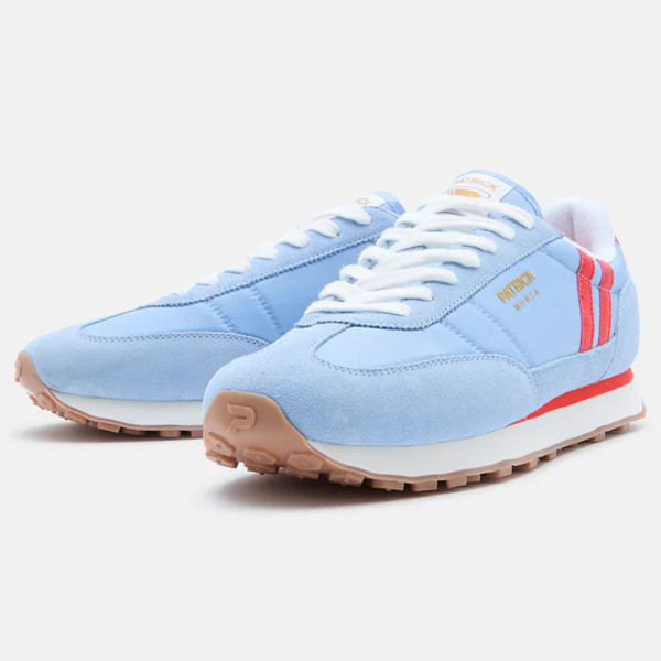 Pair of Patrick Monza Runner Retro Trainers Suede/Nylon in Sky Blue/Red K9L00065