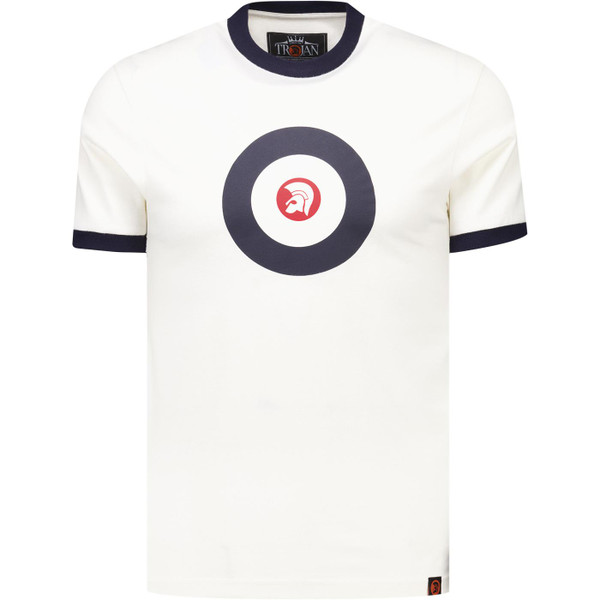 Trojan Records Clothing Mens Mod Target Logo Retro Ringer Neck T-Shirt in Ecru