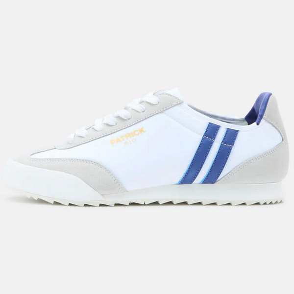 Patrick Rio Sport Low Suede & Nylon Retro 80s Trainers in White/Blue K9N00072