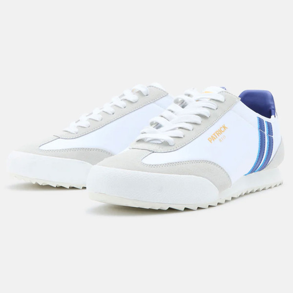 Pair of Patrick Rio Sport Low Suede & Nylon Retro 80s Trainers in White/Blue K9N00072