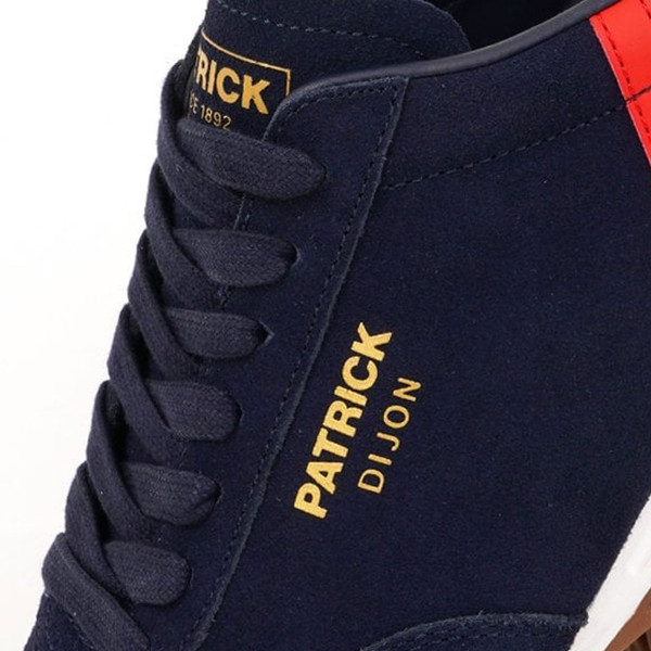 Branding and fabric on Patrick Dijon Runner Suede Retro 80s Trainers in Navy/Red K9H00068