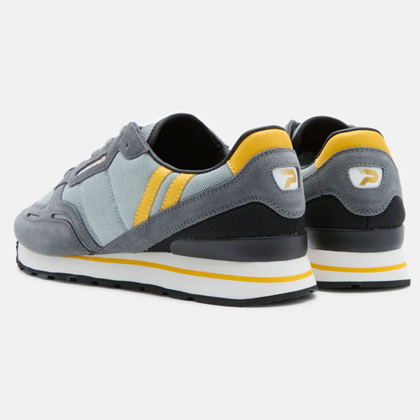 Back heels detail on Patrick Bronby Retro 80s Nylon Runner Traingers in Grey/Yellow K9N00074