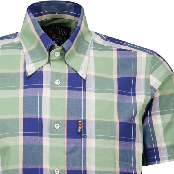 Trojan Records Clothing Mens Pastel Check Button Down Short Sleeve Shirt in Navy