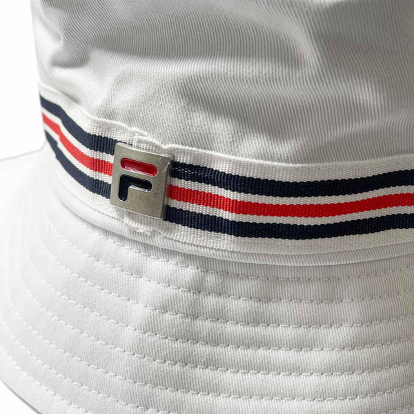 Brim on Fila Vintage Jojo Retro 90s Britpop Bucket Hat in White