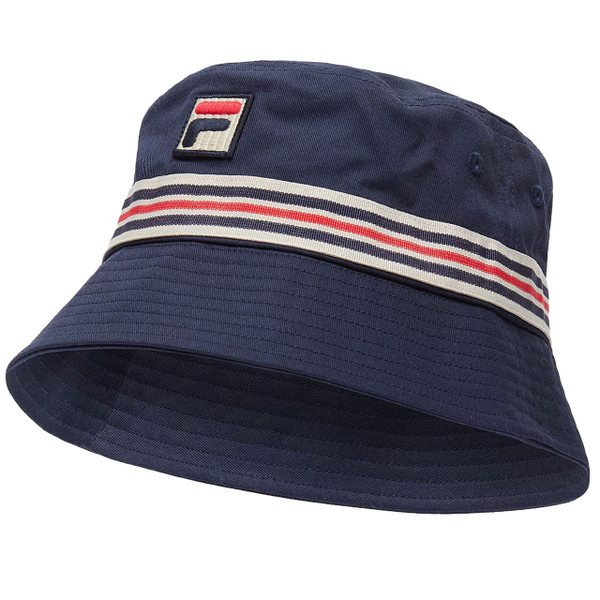 Worn Fila Vintage Jojo Heritage Stripe Retro Bucket Hat in Navy