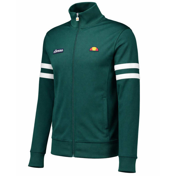 Ellesse Roma Retro Men's Funnel Neck Stripe Sleeve Track Top in Dark Green - Side View