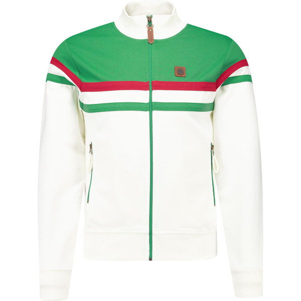 Trojan Records Clothing Mens Retro 80s Casuals Panel Stripe Zip Track Top in Emerald