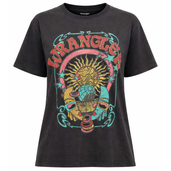 Wrangler Women's Retro Psychedelic Relaxed Girlfriend T-shirt in Faded Black - Main View
