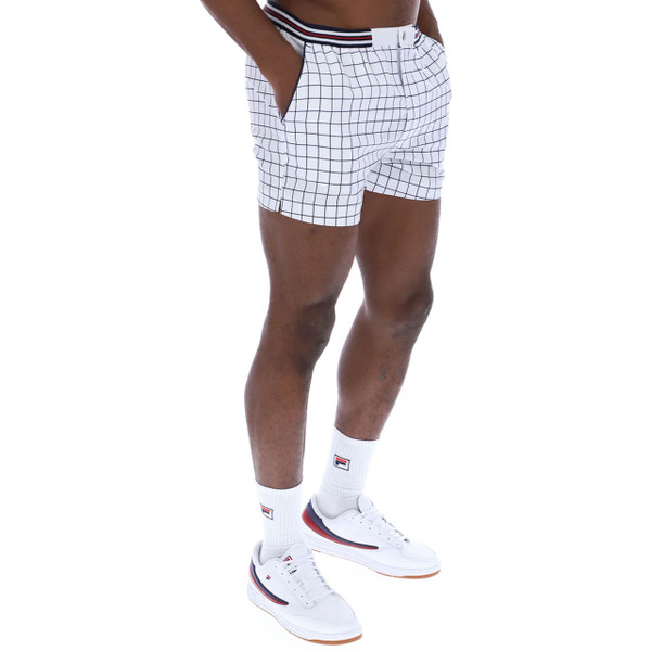 Side pockets on Fila Vintage Men's 70s 80s High Tide Check Tennis Shorts in White