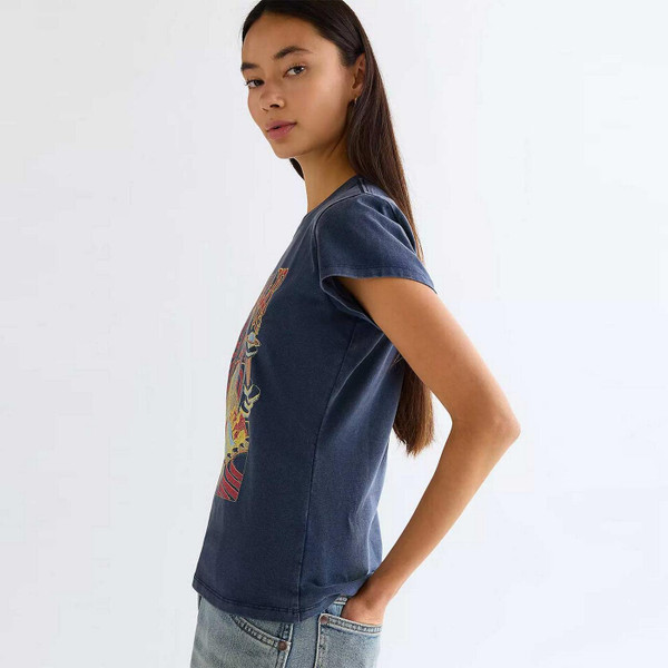 Wrangler Women's Retro 70s Slim Shrunken Band Tee in Navy - Side View