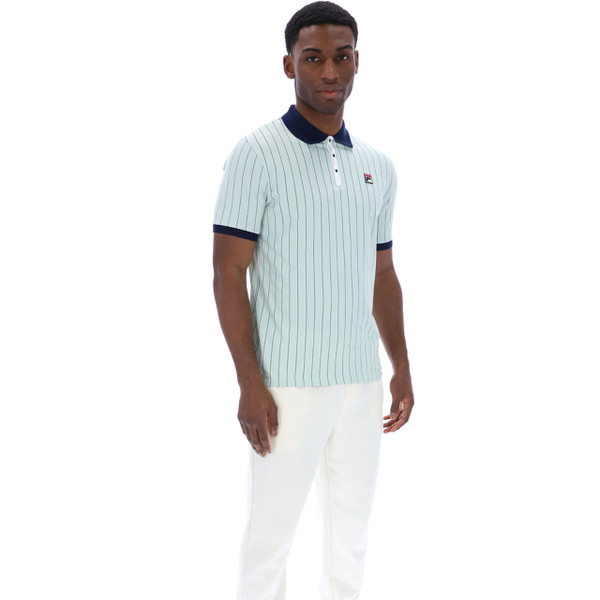 Man wearing Fila Vintage Mens Retro 80s BB1 Tennis Polo in Surf Spray Green