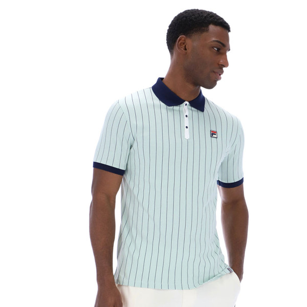 Pinstripes on Fila Vintage Mens Retro 80s BB1 Tennis Polo in Surf Spray Green