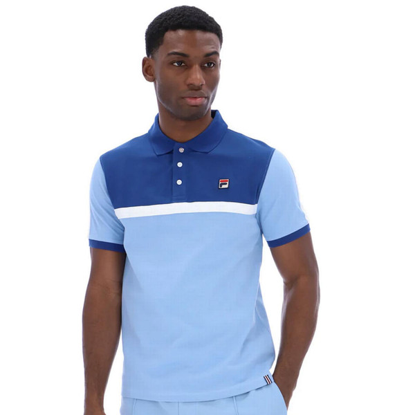 Fila Vintage Men's Mattia Contrast Retro Polo in Frozen Fjord Blue