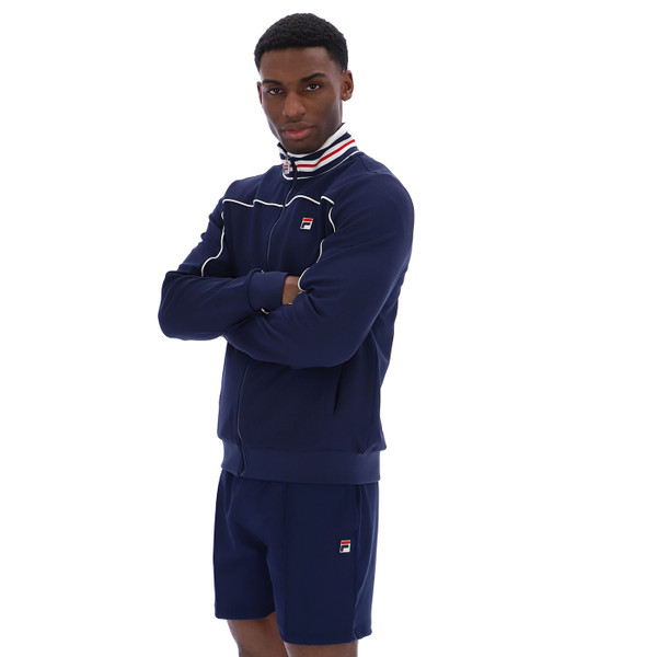 Side of Fila Vintage Federico Mens Terrinda Inspired Tipped Collar Track Jacket in Navy