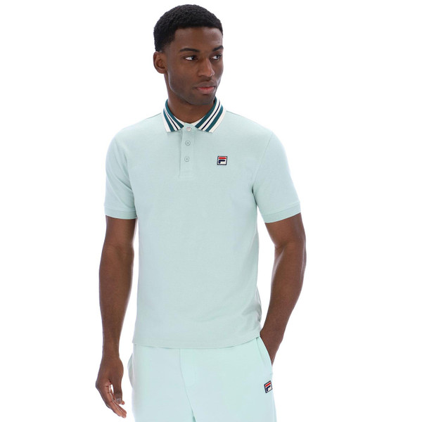 Fila Vintage Achille Mens Mod 80s Tipped Polo in Surf Spray Green