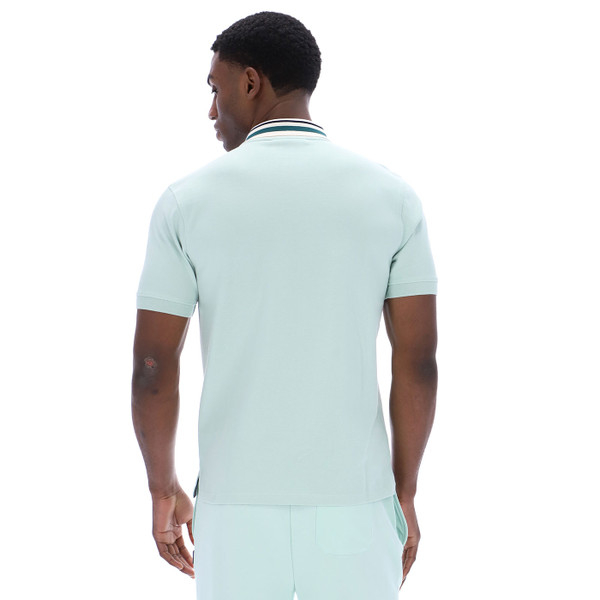 Back of Fila Vintage Achille Mens Mod 80s Tipped Polo in Surf Spray Green