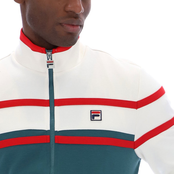 Collar detail on Fila Vintage Giovanni Retro 80s Track Jacket in Mediterranea Green & Gardenia