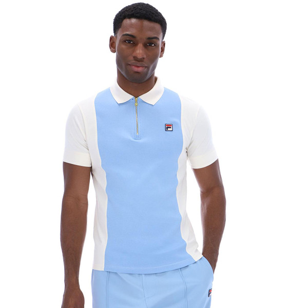 Fila Vintage Pierro Men’s Zip Neck Polo in Blue/Off White