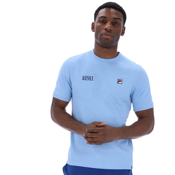 Fila Vintage Silvio Mens Est. 1911 Retro T-Shirt in Frozen Fjord Blue