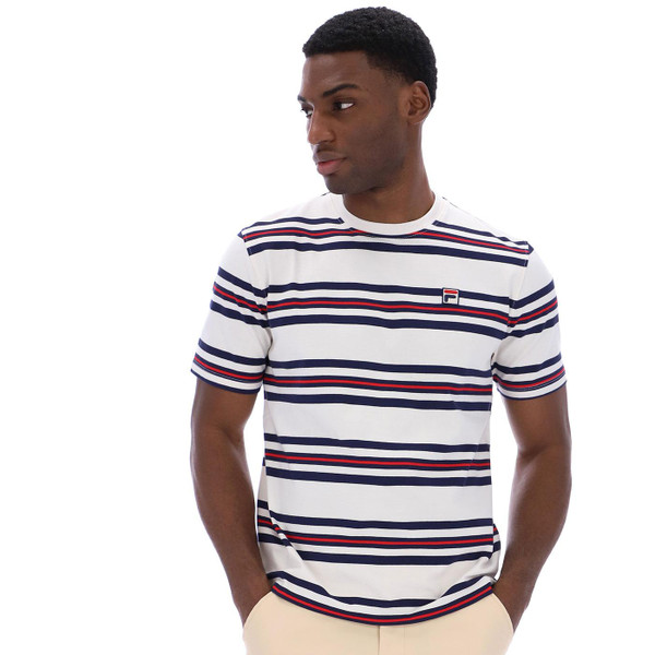 Fila Vintage Cesare Retro 80s Striped T-Shirt in Gardenia White
