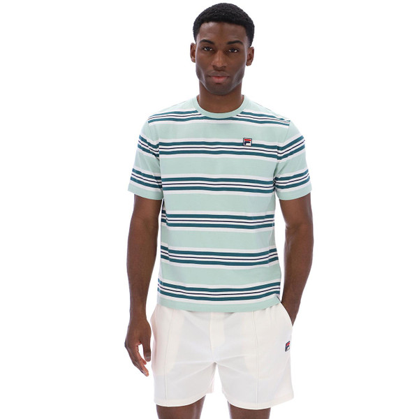 Fila Vintage Cesare Retro 80s Stripe Tee in Surf Spray Green