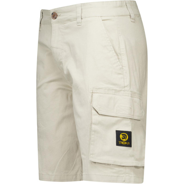 Side of Trojan Records Clothing Men's Retro Plain Twill Cargo Shorts in Stone Beige