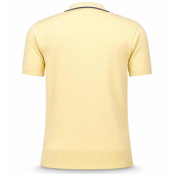 Gabicci Vintage Darron Men's Mod Dash Stripe Knitted Polo Shirt in Lemon Yellow Back