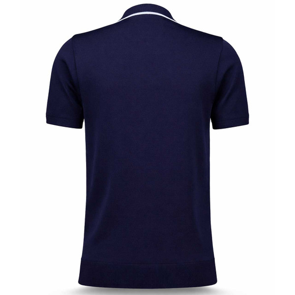 Gabicci Vintage Connett Men's Retro 1970s Diagonal Stripe Knitted Polo Shirt in Navy - Back View