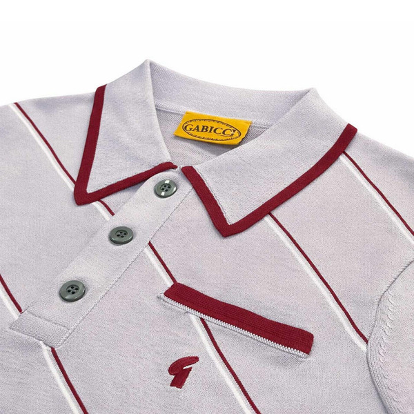 Gabicci Vintage Connett Men's 1970s Mod Diagonal Stripe Knitted Polo Shirt in Grey Collar Detail