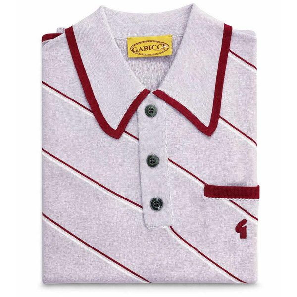 Gabicci Vintage Connett Men's 1970s Mod Diagonal Stripe Knitted Polo Shirt in Grey Folded View