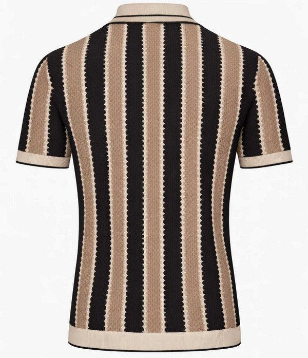 Luke 1977 Castletown Men's 1960s Mod Textured Stripe Knitted Polo Shirt in Black - Back View